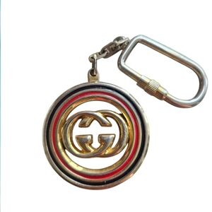 Authentic Vintage Gucci GG Monogram Keychain Multicolor Gold Plated